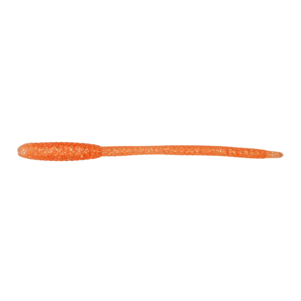 NIKKO Pin Tail Worm 1.9-inch Glow Orange 598 in action, soft elastomer texture attracts bites.