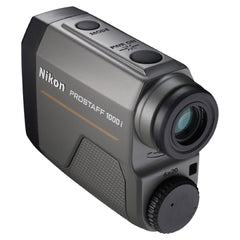 Nikon PROSTAFF 1000i lens closeup emphasizing coated optics for bright images