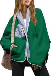 Nirovien Sherpa Jacket colorblock in green and blue offers warm versatile outerwear.