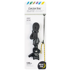 Nite Ize CamJam Ring Tightener close-up in rugged aluminum for secure cord tightening.