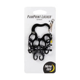 Nite Ize Pawprint Locker KeyRack front view with locking carabiner for secure daily key organization.