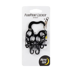 Nite Ize Pawprint Locker KeyRack front view with locking carabiner for secure daily key organization.