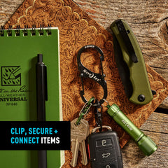 Nite Ize S-Biner key holder attaches to a backpack for quick access.