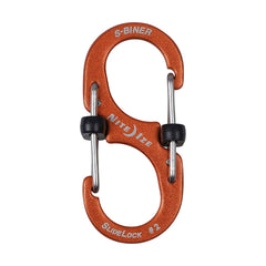 Nite Ize S-Biner Slidelock Aluminum #2 Orange front view, compact dual gate design.