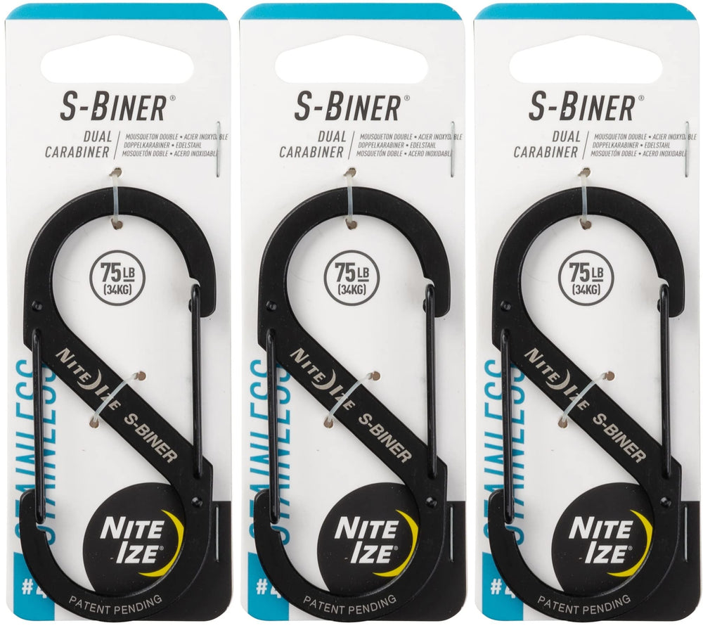 Nite Ize S-Biner stainless steel dual-gate close-up showing sturdy build and secure closure.