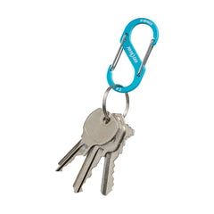 Nite Ize S-Biner blue dual carabiner side view clips keys to your bag securely.