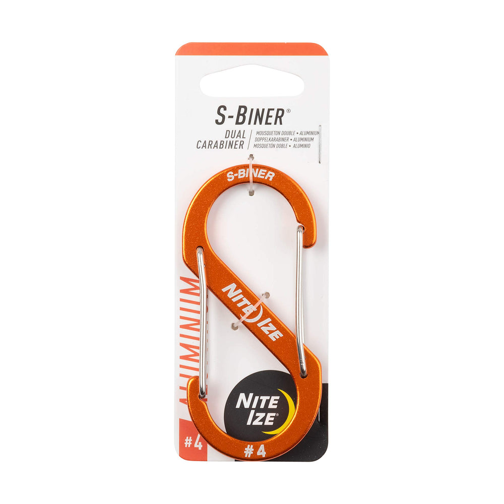 Nite Ize Size-4 S-Biner orange front view with dual gates for secure clipping.