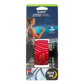Nite Ize SlapLit red LED wristband glowing for nighttime visibility during runs.