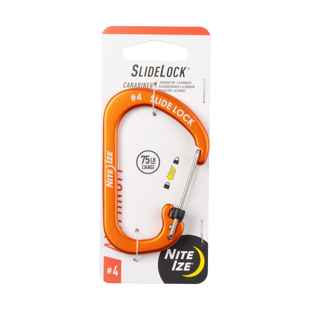 Nite Ize SlideLock No4 orange carabiner with secure locking gate.