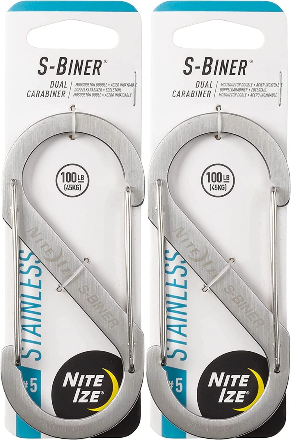 Nite Ize Stainless S-Biner close-up with dual gate for secure everyday attachments.