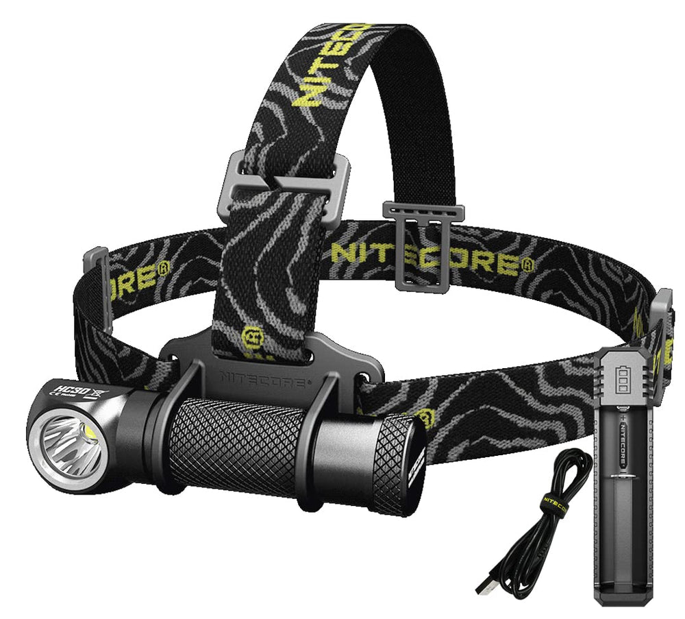 Nitecore HC30 headlamp front view showing compact, rugged design for outdoor adventures