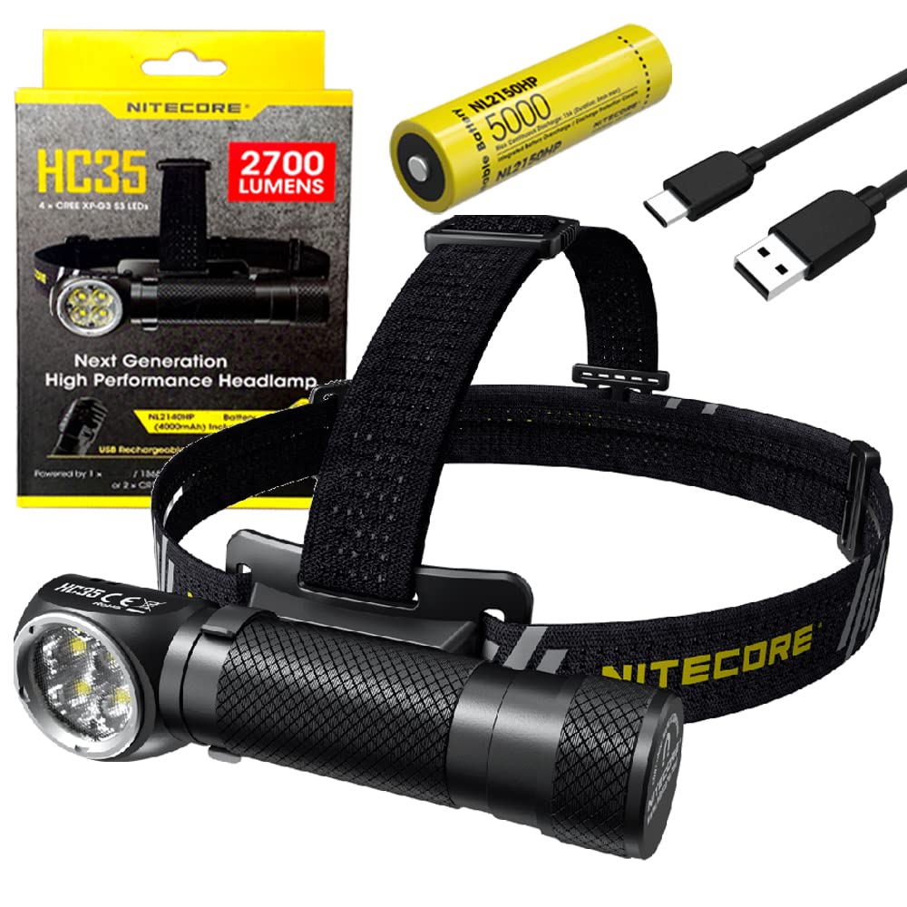 Nitecore HC35 headlamp beam pattern showing a soft, broad flood for outdoor visibility