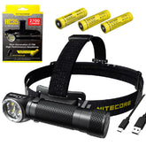 Nitecore HC35 headlamp worn on head for hands-free trail lighting.