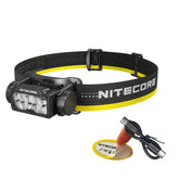 Nitecore HC60 UHE headlamp front view showing compact design for hands-free lighting