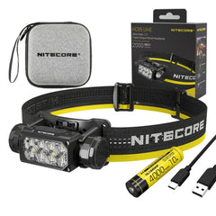 Nitecore HC65 headlamp front view for hands-free outdoor lighting.