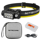 Nitecore HC65 UHE headlamp front view for hands-free use during night activities.