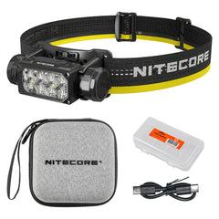 Nitecore HC65 UHE headlamp front view for hands-free use during night activities.