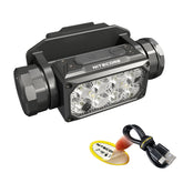 Nitecore HC65M-UHE headlamp front view, compact design for helmet mounting.