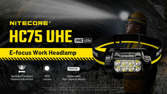 Nitecore HC75 USB-C rechargeable headlamp for quick power during night shifts.