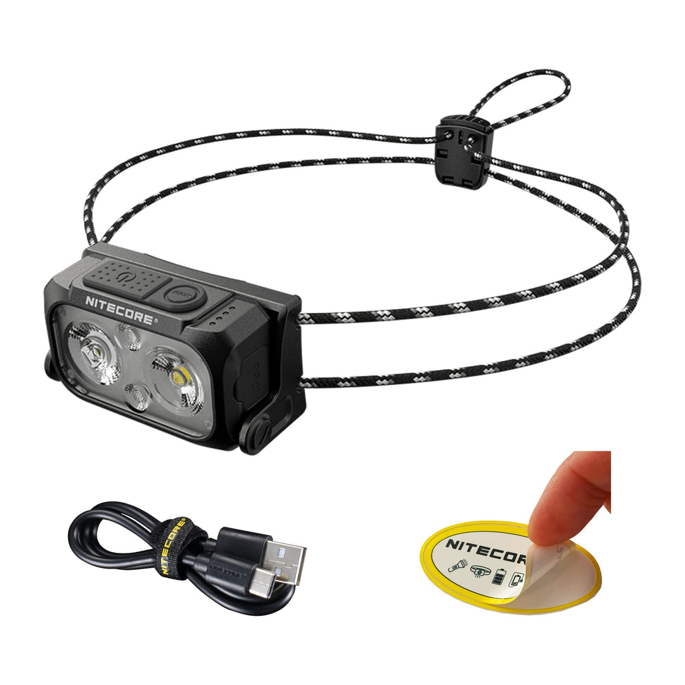 Nitecore NU21 headlamp worn on a lightweight headband for hands-free night runs.