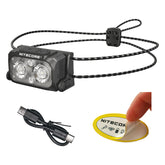 Nitecore NU25 headlamp front view for compact backpacking illumination.