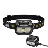 Nitecore NU35 headlamp with tilt-adjustment for hands-free lighting in low-light outdoor scenes.