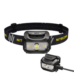 Nitecore NU35 headlamp with tilt-adjustment for hands-free lighting in low-light outdoor scenes.