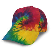 NiYoung tie dye peace hat front view showing vibrant color and sun protection.