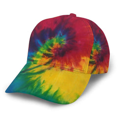 NiYoung tie dye peace hat front view showing vibrant color and sun protection.