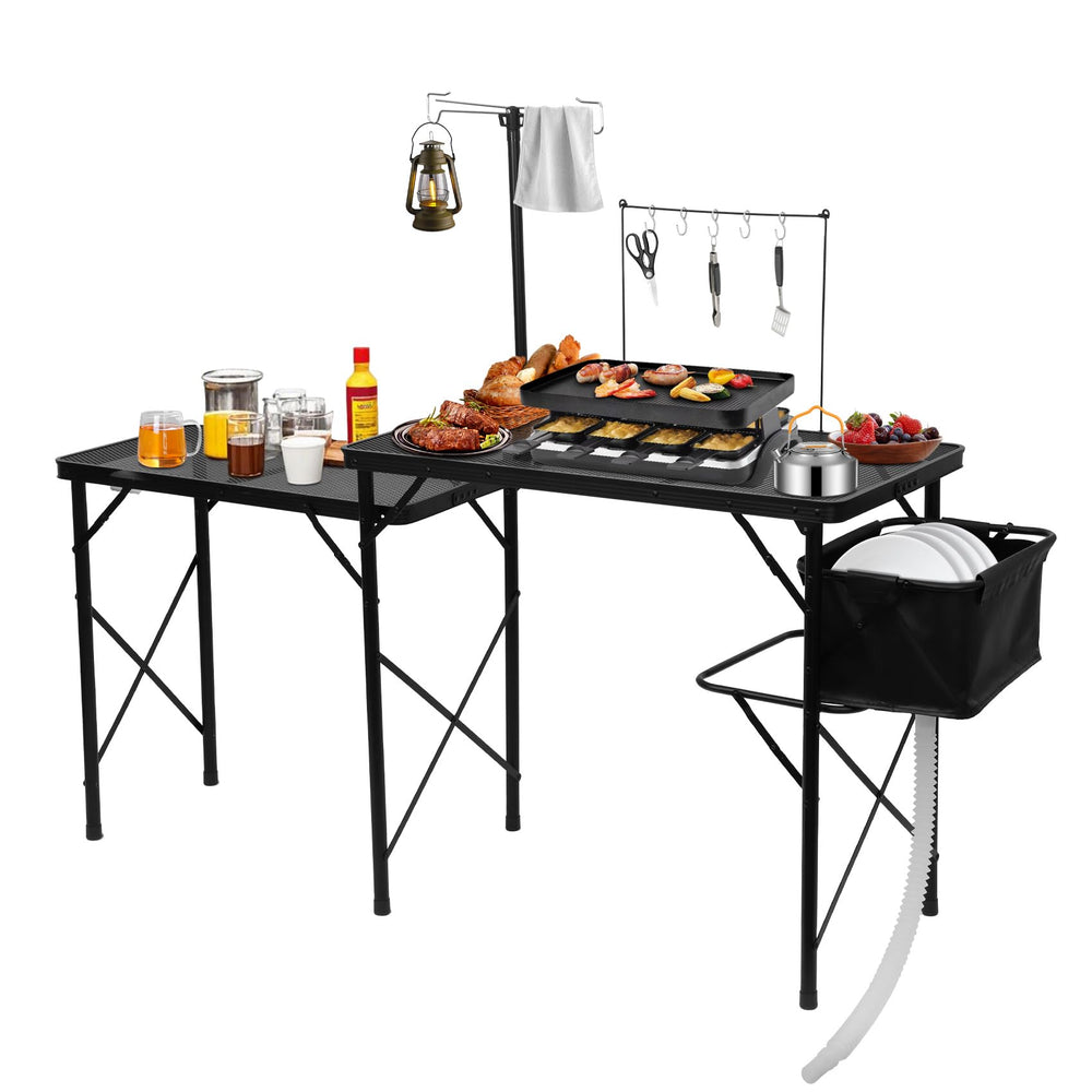 Noblequest camping kitchen table with sink for convenient outdoor meal prep.