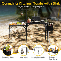 Noblequest collapsible sink with hose enables quick washing at the campsite.