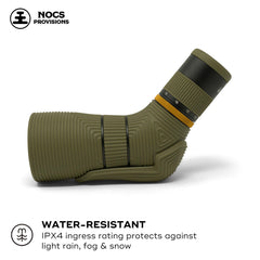 Nocs Provisions Lite View optics close-up featuring anti-scratch coatings and clarity
