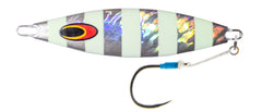 Nomad Design Buffalo 180g glow stripe jig gliding with flutter fall for deep-sea targets.