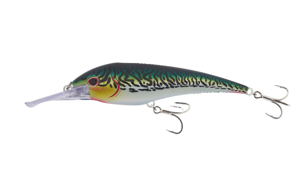 Nomad Design DTX Minnow 180 lure on display, silver green mackerel finish for pelagic trolling