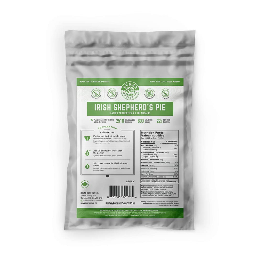 Nomad Nutrition Irish Shepherd’s Pie ready-to-serve for outdoor adventures.