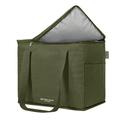 Nook Theory reusable insulated grocery bag forest green front view for convenient shopping.