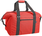 NorChill Voyager 48 Can red soft cooler showing dual-temp insulation for hot or cold needs.