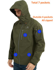 Nordic Outland men's softshell jacket pocket-closed reveals seven pockets for secure storage during hikes.