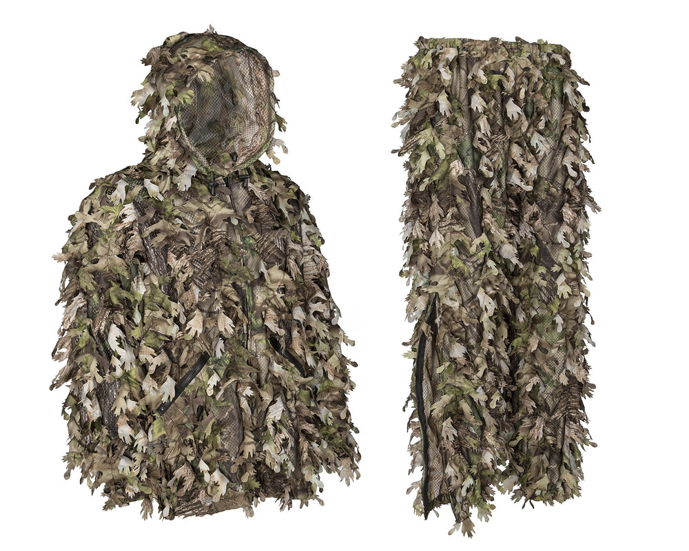 North Mountain Gear ghillie suit hooded jacket front view for stealth camouflage.