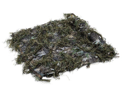 North Mountain Gear universal camo netting woodland green draped over a blind for natural concealment