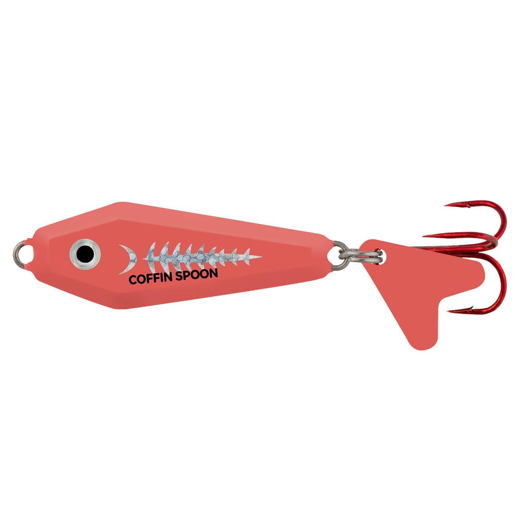Northland Buck-Shot Coffin Spoon Exo Red lure boosts underwater visibility for stronger strikes
