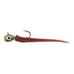 Northland Impulse rigged tungsten bloodworm jig head with bulging eyes for lifelike panfish action.