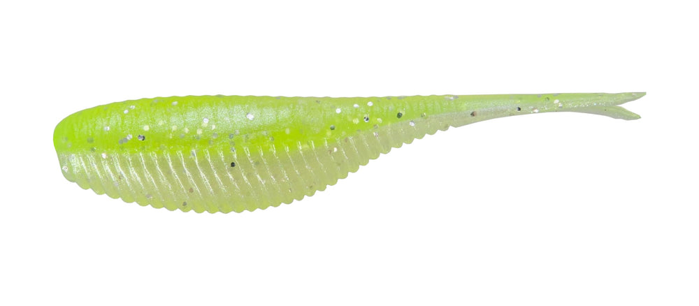 Northland Pan-Candy Minnow 2in Chartreuse Shad boosts buoyant action to attract panfish.