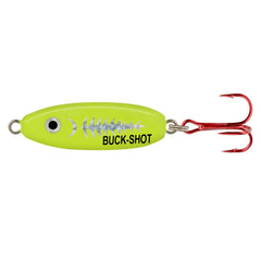 Northland Buck-Shot Rattle Spoon in EXO Chartreuse boosts visibility and attracts panfish under ice