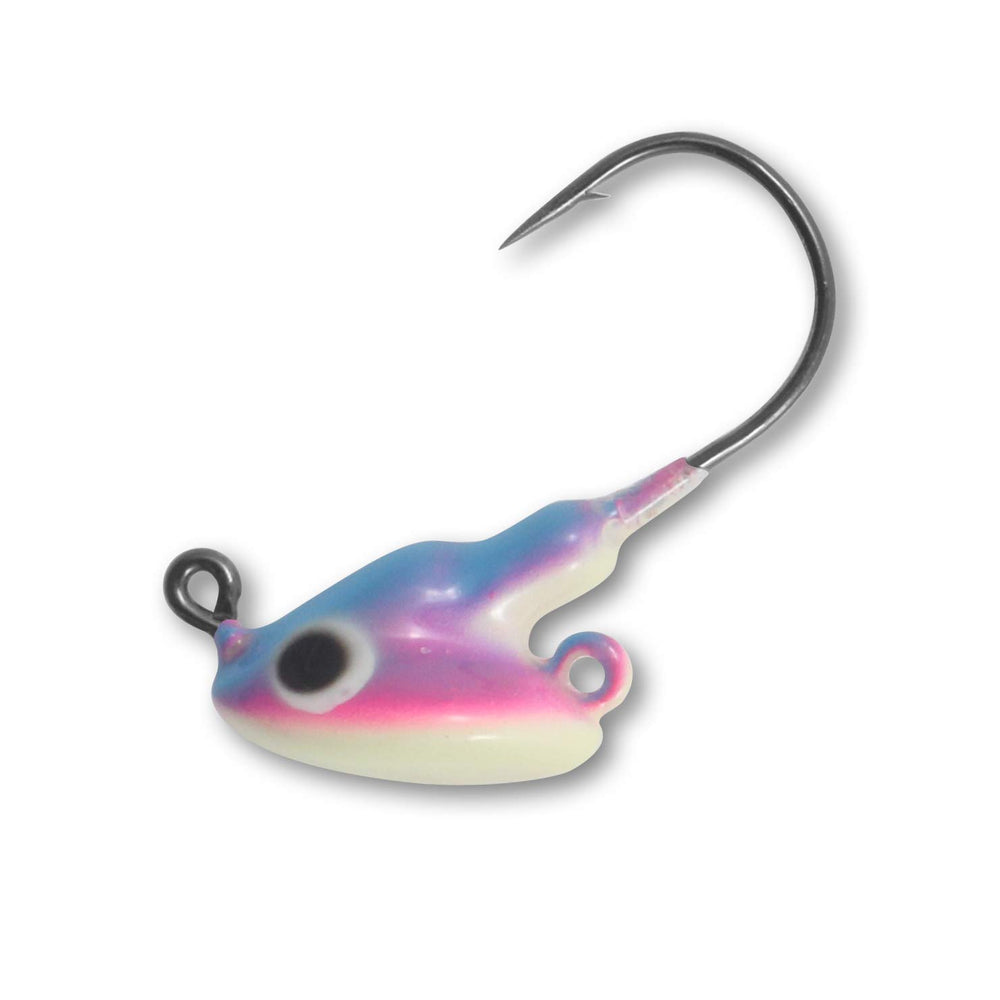 Northland Tackle FBS4-3-135 stand-up ball jig in glow rainbow improves bottom presentation for walleyes