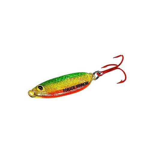 Northland Tackle Forage Minnow Spoon Super Glow Chub lure for ice fishing in low light.