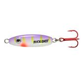 Northland Tackle UV Buck-Shot Spoon UV Purple Tiger attracts walleye from a distance.