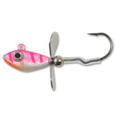 Northland Tackle Whistler Jig front view in UV Pink Tiger for high visibility.