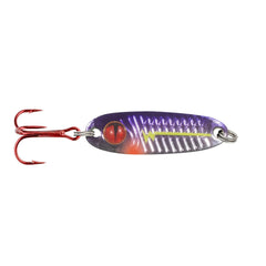 Northland Tungsten Forage Minnow Spoon in purple racecar for versatile jigging and panfish targeting.