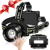 Northlet Rechargeable Headlamp 5000-lumen beam illuminates a dark trail for night hiking